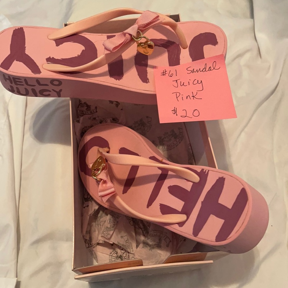 Juicy bow sandal. Pink. Rubber strap. In box worn once or twice. Charms on bows